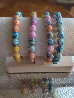 Handmade Rainbow Swirled Bead Stretch Bracelets - Set of 4